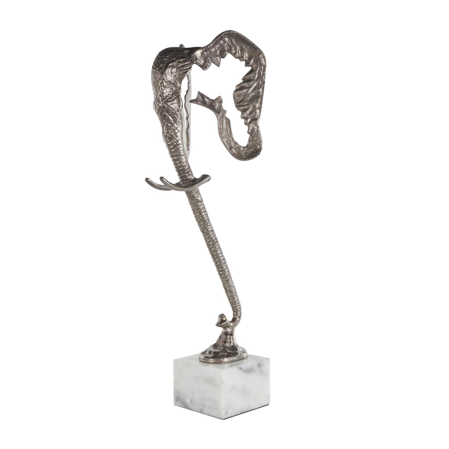 Deco 79 Aluminum Metal Elephant Decorative Sculpture Tall Cutout Silhouette Home Decor Statue with Marble, Accent Figurine 8" x 8" x 26", Silver