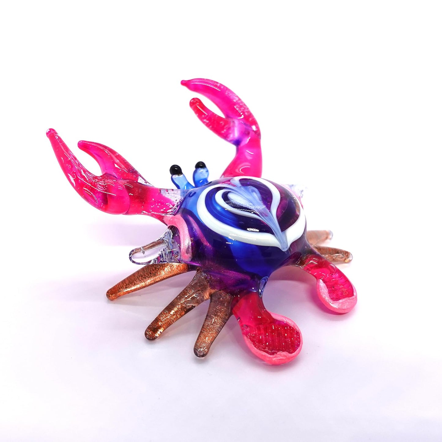 Sansukjai Crab Tiny Micro Figurine Hand Blown Glass Art Animals Collectible Gift Home Décor (Blue Pink)