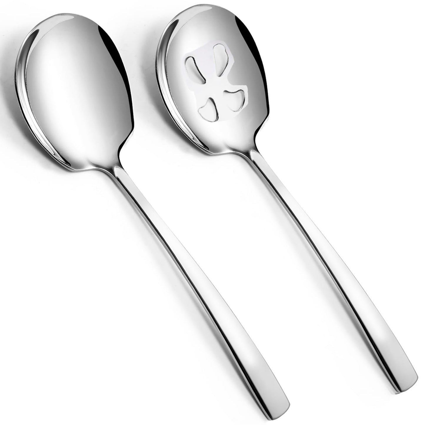 Large Serving Spoons Set Stainless Steel 12 Inch Slotted Spoon and Serving Spoon Serving Utensils for Buffet Catering Dishwasher Safe(1 Spoons, 1 Slotted,Silver)