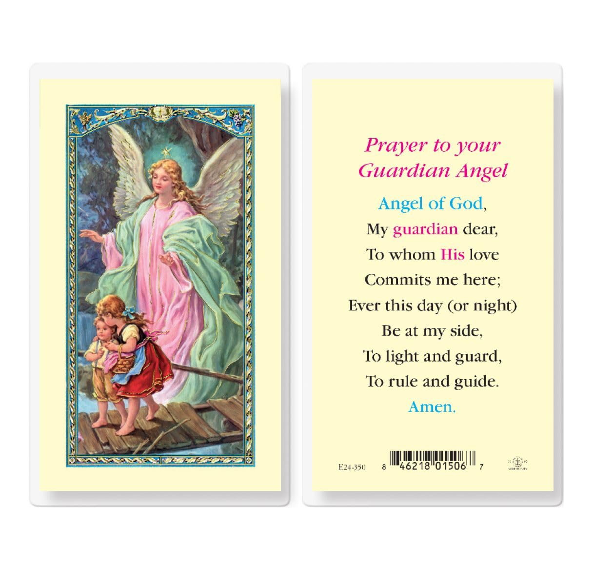 Trendzeen Guardian Angel Token - Laminated Catholic Guardian Angel Prayer Card, The Lord's Prayer Card - Italian Guardian Angel Pocket Token - Guardian Angel Token, Holy Cards Set of 7 Items