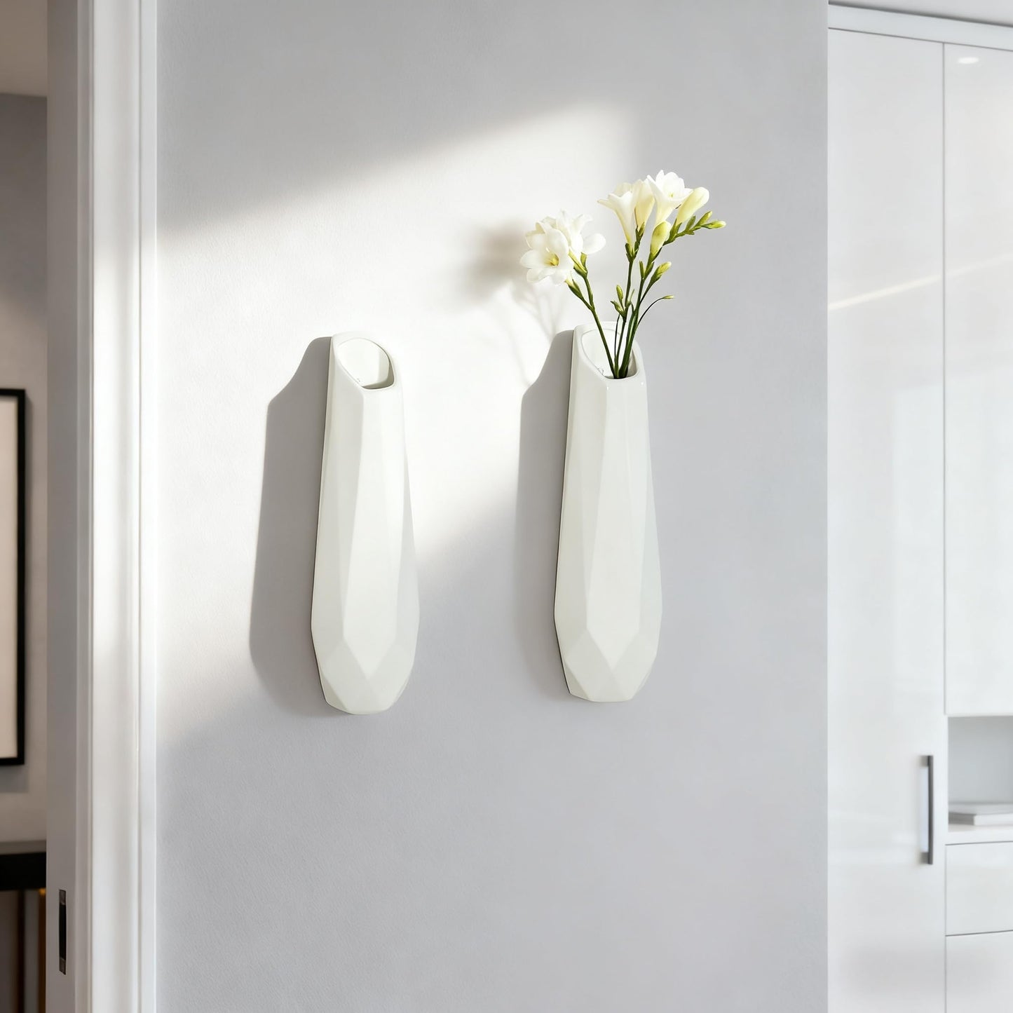 DOCFLVAS Classic Ivory Wall Ceramic Vase — 2 Pack White Hanging Vases | Timeless Ceramic Wall-Mounted Vase for Home & Gift