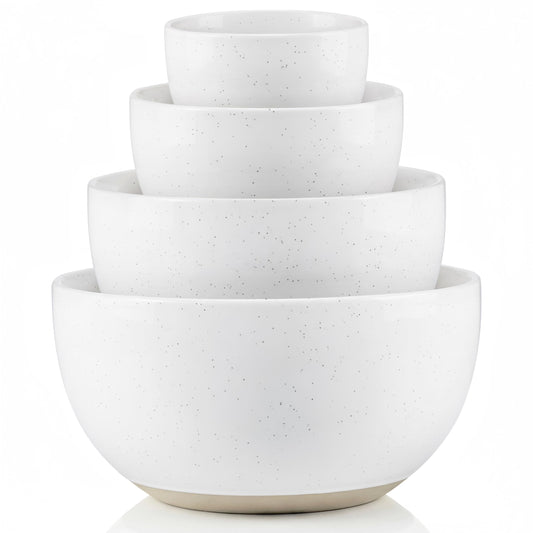 KooK Mixing Bowls, Ceramic Nesting Bowls, Stoneware Kitchen Bowls, For Prep, Serving, Dishwasher Safe, 18/40/90/140 oz, Set of 4, Moonstone