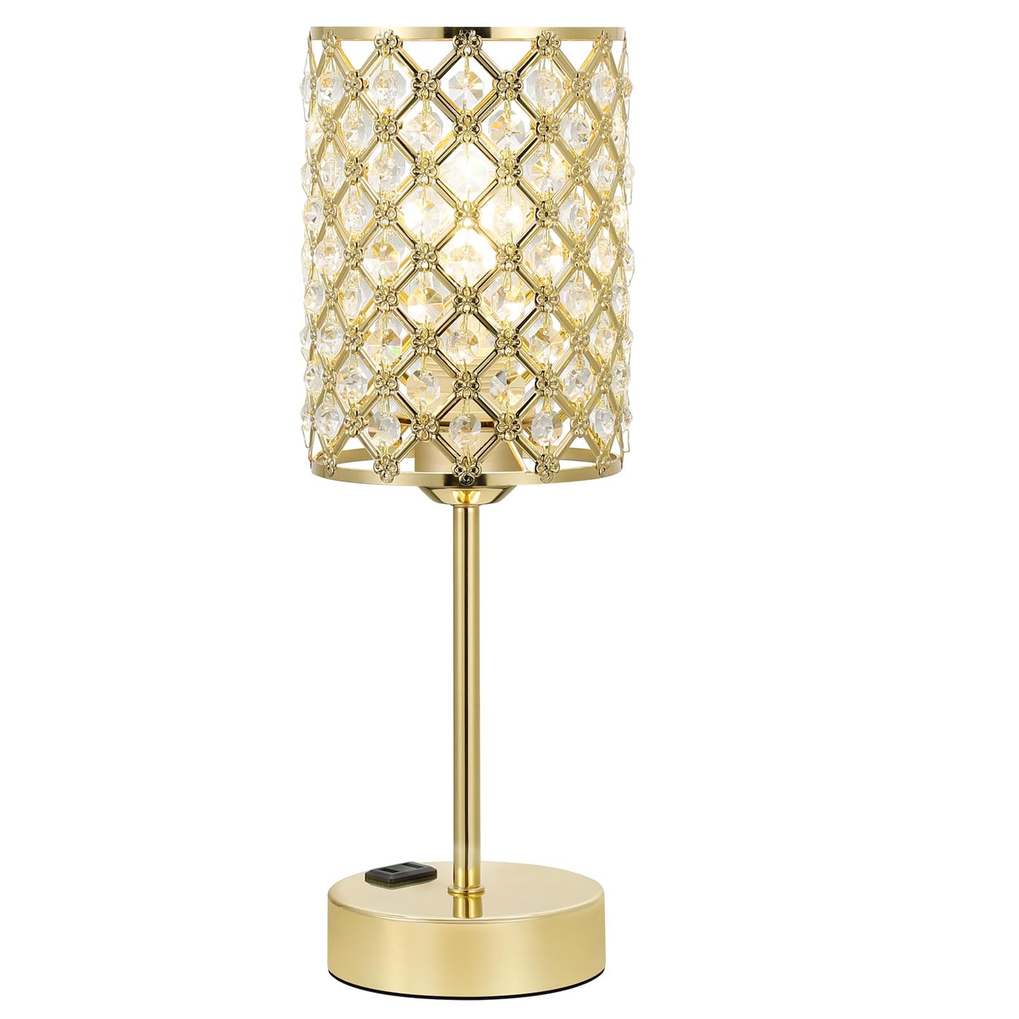 Hong-in Gold Lamps for Night Stands-Crystal Table Lamp with USB-C+A & AC Charging Ports, 3-Way Dimmable Nightstand Touch Lamp, Bedside Desk lamp for Bedroom Living Room Home Office