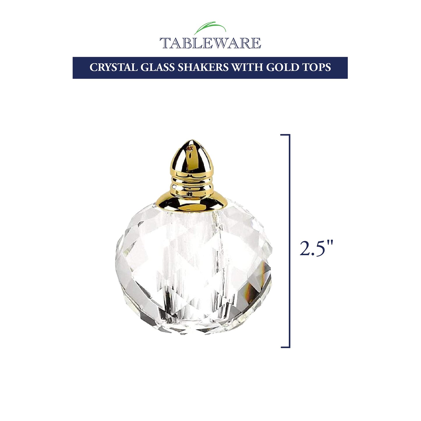 Badash Crystal Salt and Pepper Shaker Set - 2.5" Tall Zendra Hand-Cut Optical Crystal Glass Shakers with Gold Tops - Set a Beautiful Table