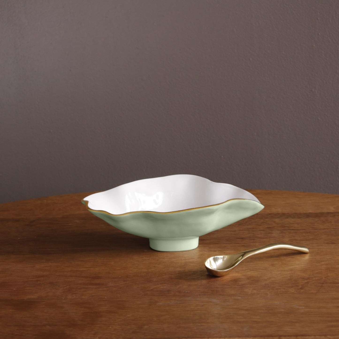 Beatriz Ball ENCANTO Claire Small Oval Bowl with Spoon (Pistachio, White and Gold)