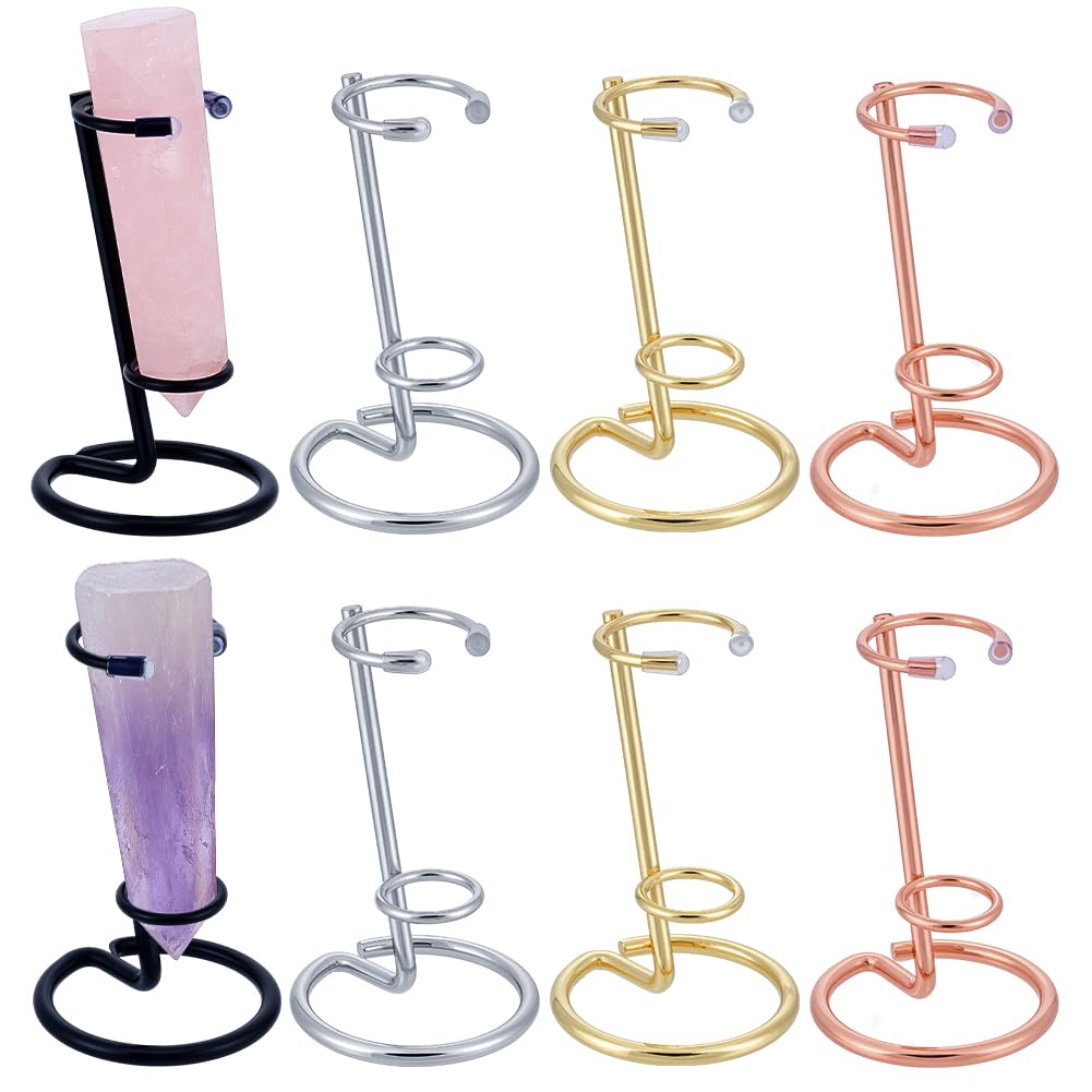 NBEADS 8 Pcs 4 Colors Iron Crystal Scepter Display Stands Ball Holders for Small Gemstones Crystal Mineral Agate