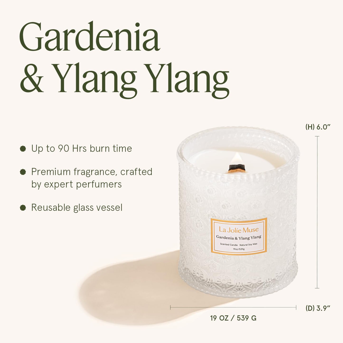 LA JOLIE MUSE Gardenia & Ylang Ylang Scented Candles for Home,19 oz Soy