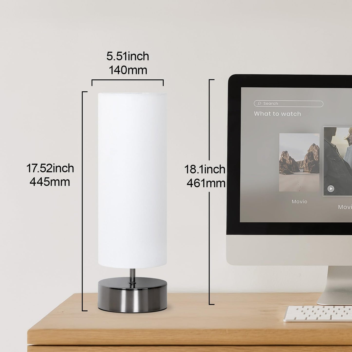 Touch Table Lamp, 3-Way Dimmable Modern Minimalist Accent Bedside Lamp with Cylinder Fabric Shade, Night Light Nightstand Desk Lamp for Bedroom Living Room Kitchen, 9W LED Bulb Included