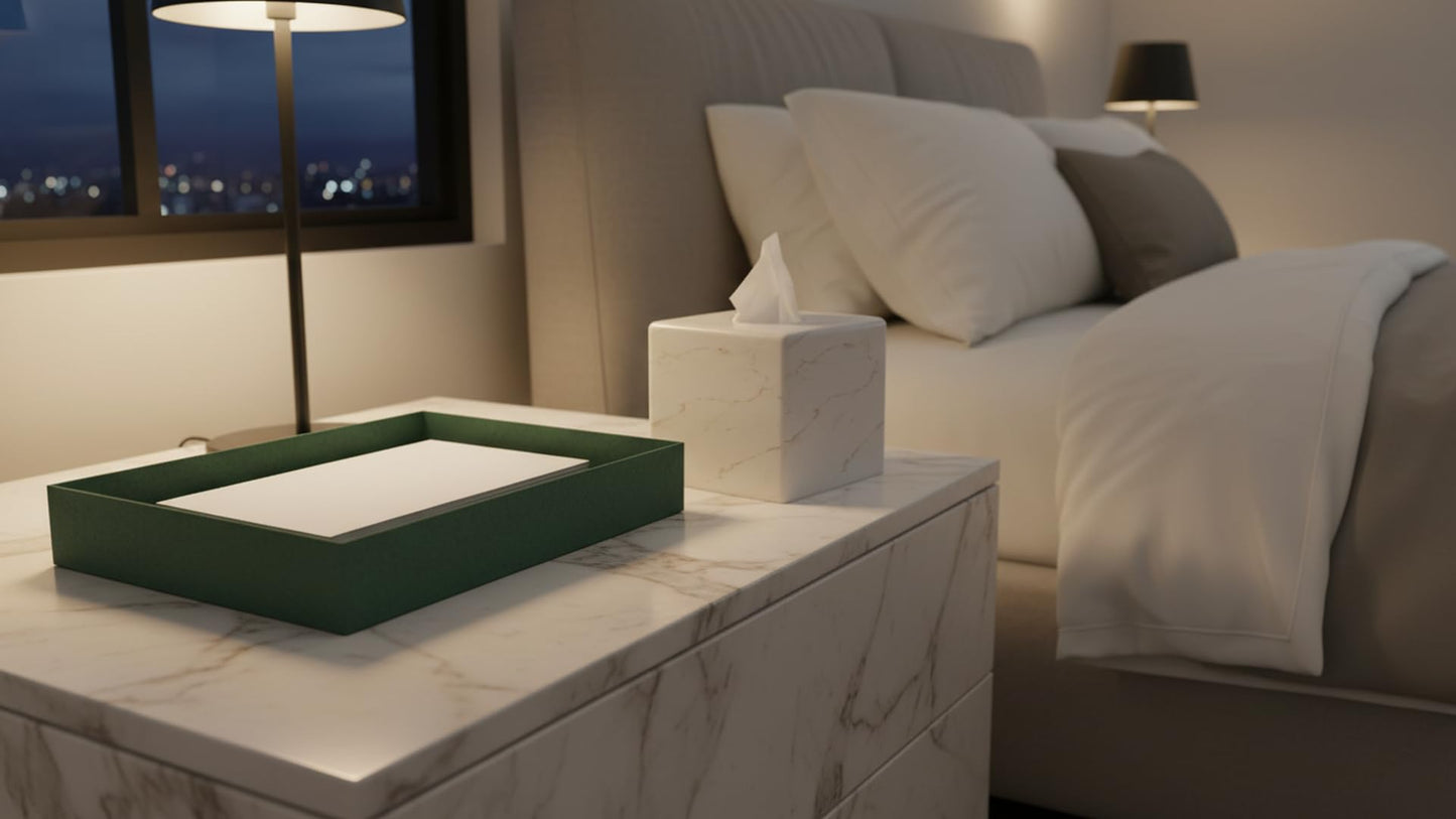 Huitony Square Tissue Box Cover Decorative Kleenex Box Holder for Bathroom & Living Room with Handcrafted Texture (Marble-B)