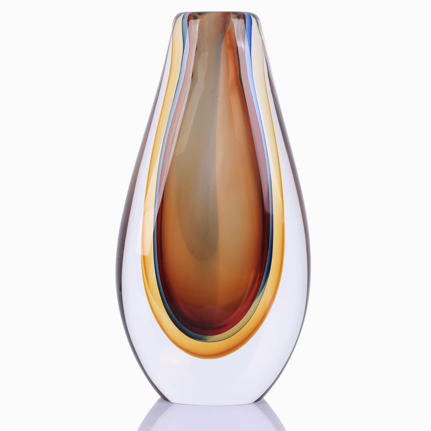 Hand Blown Glass Art vase, Unique Teal Glass Decorative vase, Shelf Decoration for Home Decor Home Living Room TV Stand Coffee Table Office Wedding Table Centerpiece.