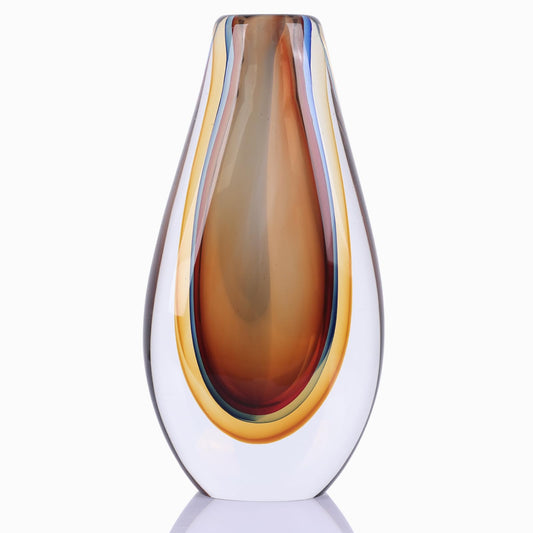 Hand Blown Glass Art vase, Unique Teal Glass Decorative vase, Shelf Decoration for Home Decor Home Living Room TV Stand Coffee Table Office Wedding Table Centerpiece.