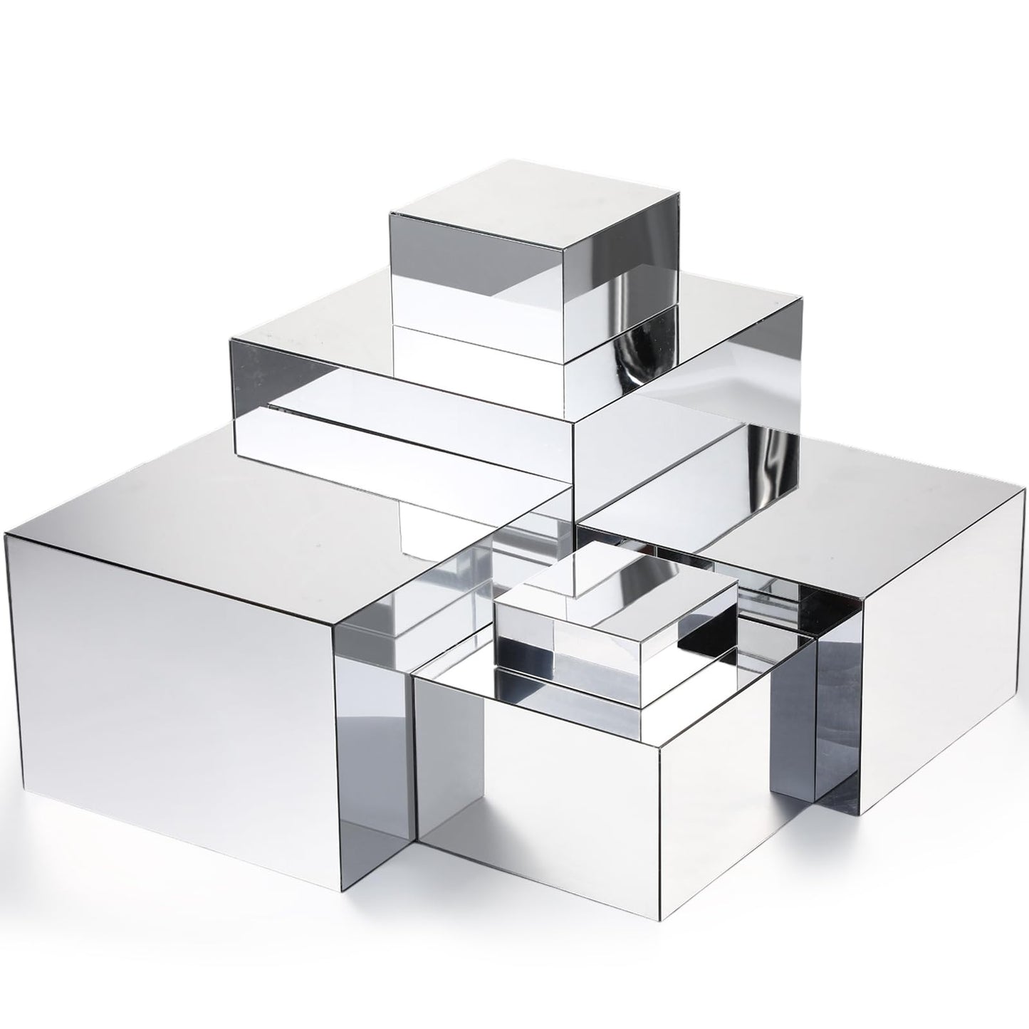 Geelin 6 Pack Acrylic Risers for Display Acrylic Cube Boxes Risers Display Stands with Hollow Bottoms Decorative Stand for Jewelry Candy Table Decor 6 Sizes(Silver,3 to 8 Inch,Square)