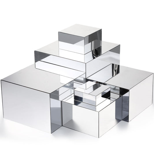 Geelin 6 Pack Acrylic Risers for Display Acrylic Cube Boxes Risers Display Stands with Hollow Bottoms Decorative Stand for Jewelry Candy Table Decor 6 Sizes(Silver,3 to 8 Inch,Square)