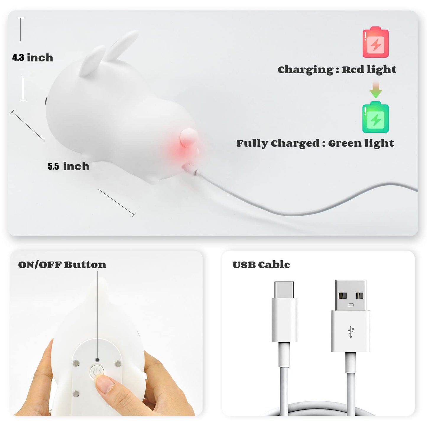 YOTOZU Cute Bunny Night Light, USB Rechargeable Cute Night Ligh with Touch Sensor and Remote Control 4 Modes 16 Colors Kid Night Light for Girls, Childrens, Toddler, Baby, and Kids Christmas Gifts