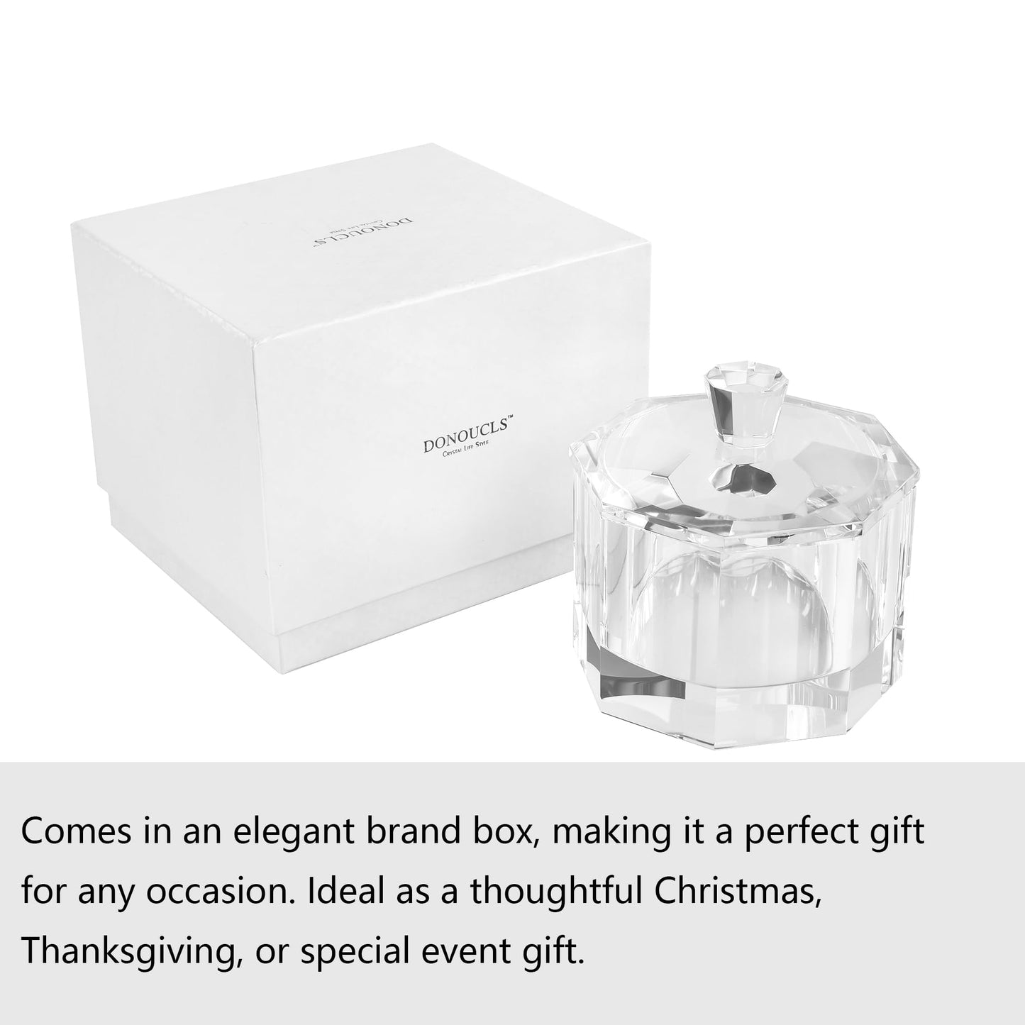 DONOUCLS Crystal Candy Dish with Lid Hand-Cut Home Decorative Jewelry Box/Jar W 5" x H 5" with Multi-faceted, Comes With Gift Box