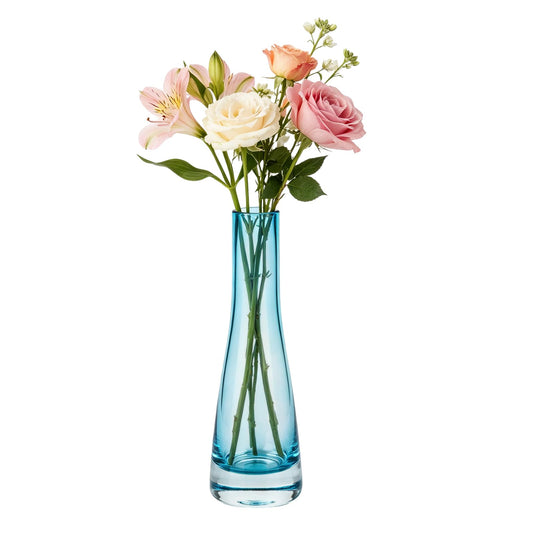 8.3inch Blue Hand-Made Blown Glass Bud Single Stem Vase Small Flower Vase Centerpiece for Wedding Party Home and Office Décor