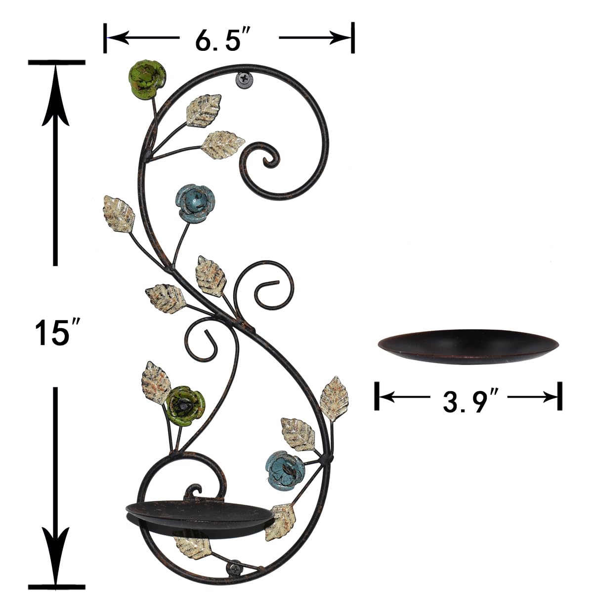 JUCONSIN Wall Sconces Candle Holder Set of 2, Antique Multi-Color Leaf Branch Wall Mount Hanging Metal Wall Candle Holder Candle Sconce for Living Room Dining Room…