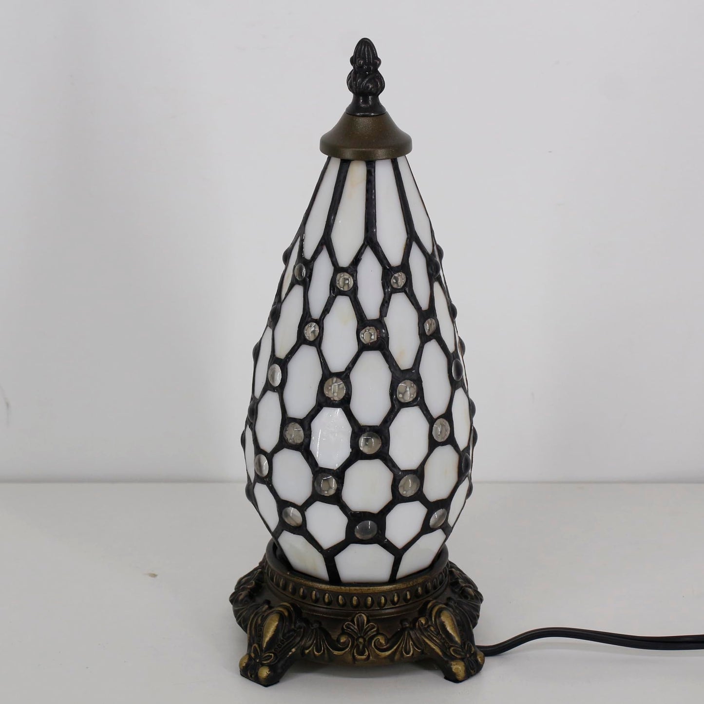 TCODTPOL Small Tiffany Stained Glass Table Lamp 5.5X11 Inch (White Yellow)