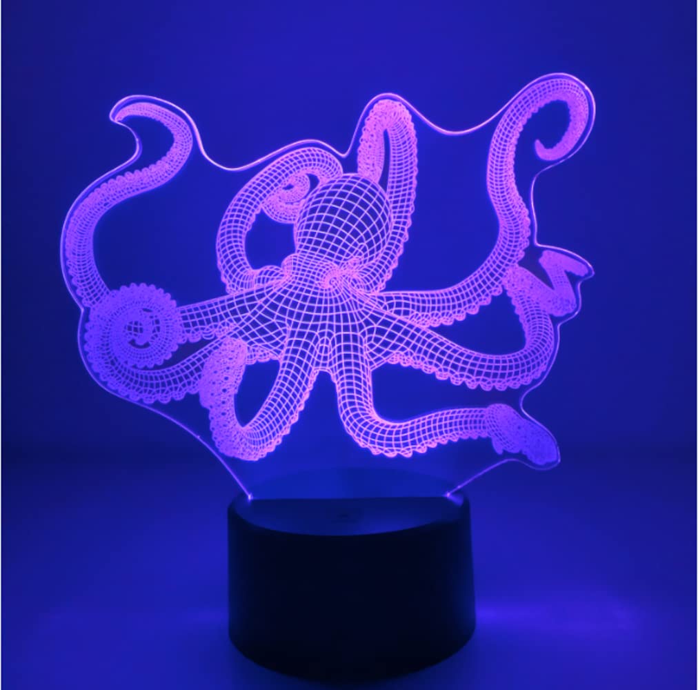 YTDZLTD Optical Illusion 3D Octopus Night Light 16 Colors Changing USB Powered Remote Control Touch Switch Decor Lamp LED Table Desk Lamp