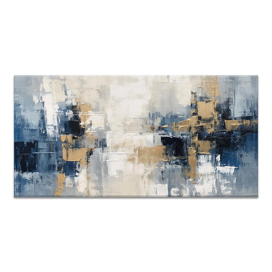 Blue and Gold Abstract Canvas Print Painting Indigo Modern Wall Art for Living Room Bedroom Home Office Decor