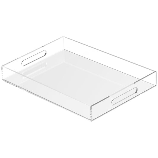 Acrylic Tray 16x12 with Cut Handles - Spill Proof Decorative Tray is an Ideal Countertop Organizer for Living Rooms, Ottoman Coffee Tables, Offices, Kitchens & Serving Guests