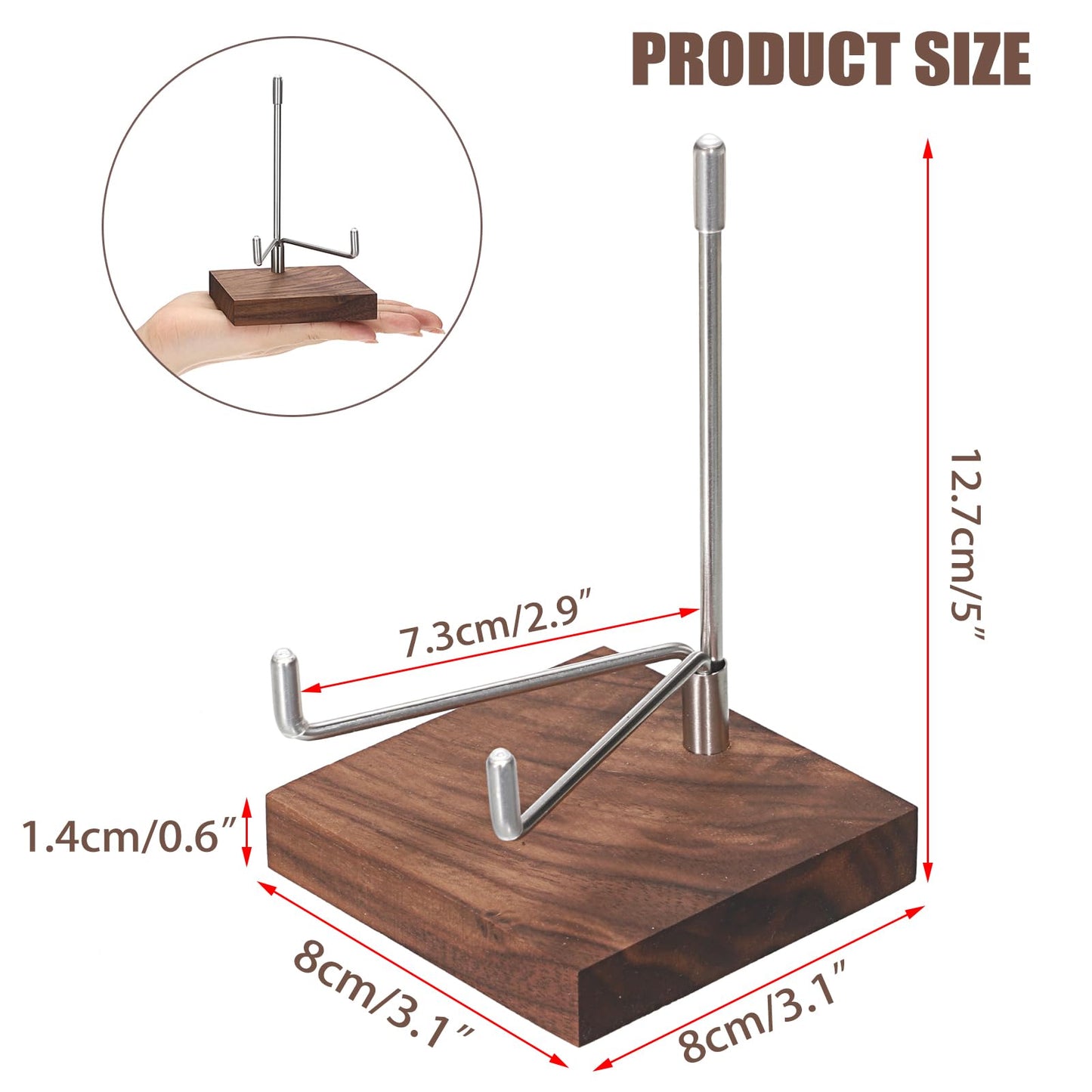 Hipiwe Rock Display Stand with Wooden Base Adjustable Metal Arms Display Stand Easel for Geode Mineral Agate Gemstones Fossils Plate and Photo,3.1"x3.1"x5"