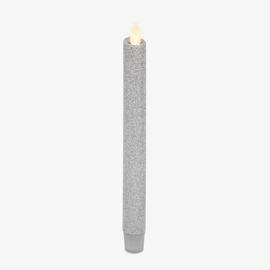 Luminara Brilliant Silver Glitter Flameless Candle Moving Flame LED Taper - 1" x 9.5"