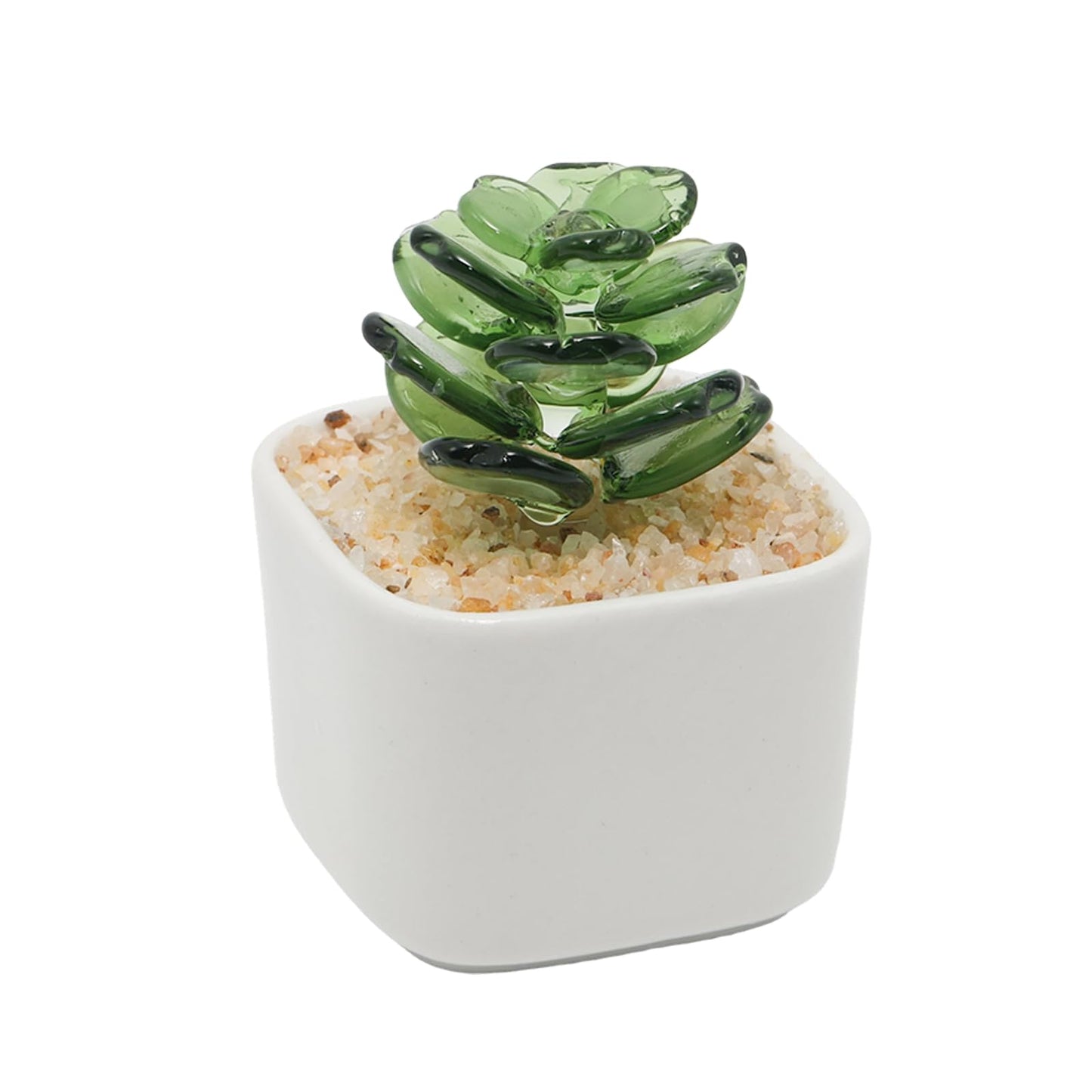 Wuyituart Green Glass Succulent Planter 3 Inch Potted Faux Succulent for Desk Decor Home Aesthetics