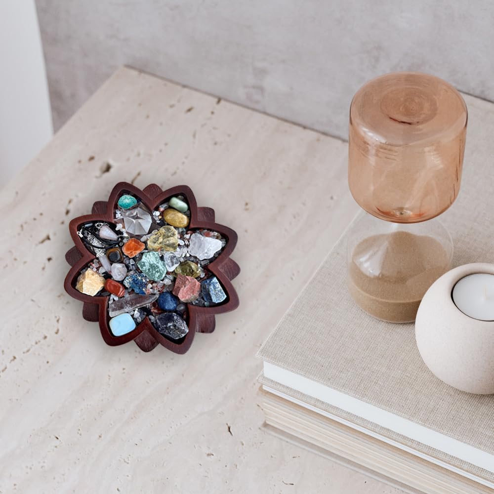 Wooden Lotus Crystal Tray for Stones - Display Your Crystals & Healing Stones - Crystal Holder for Rock Display - Crystal Organizer Bowl for Jewelry (7.87" x 7.87" x .98'') (Acacia Wood)