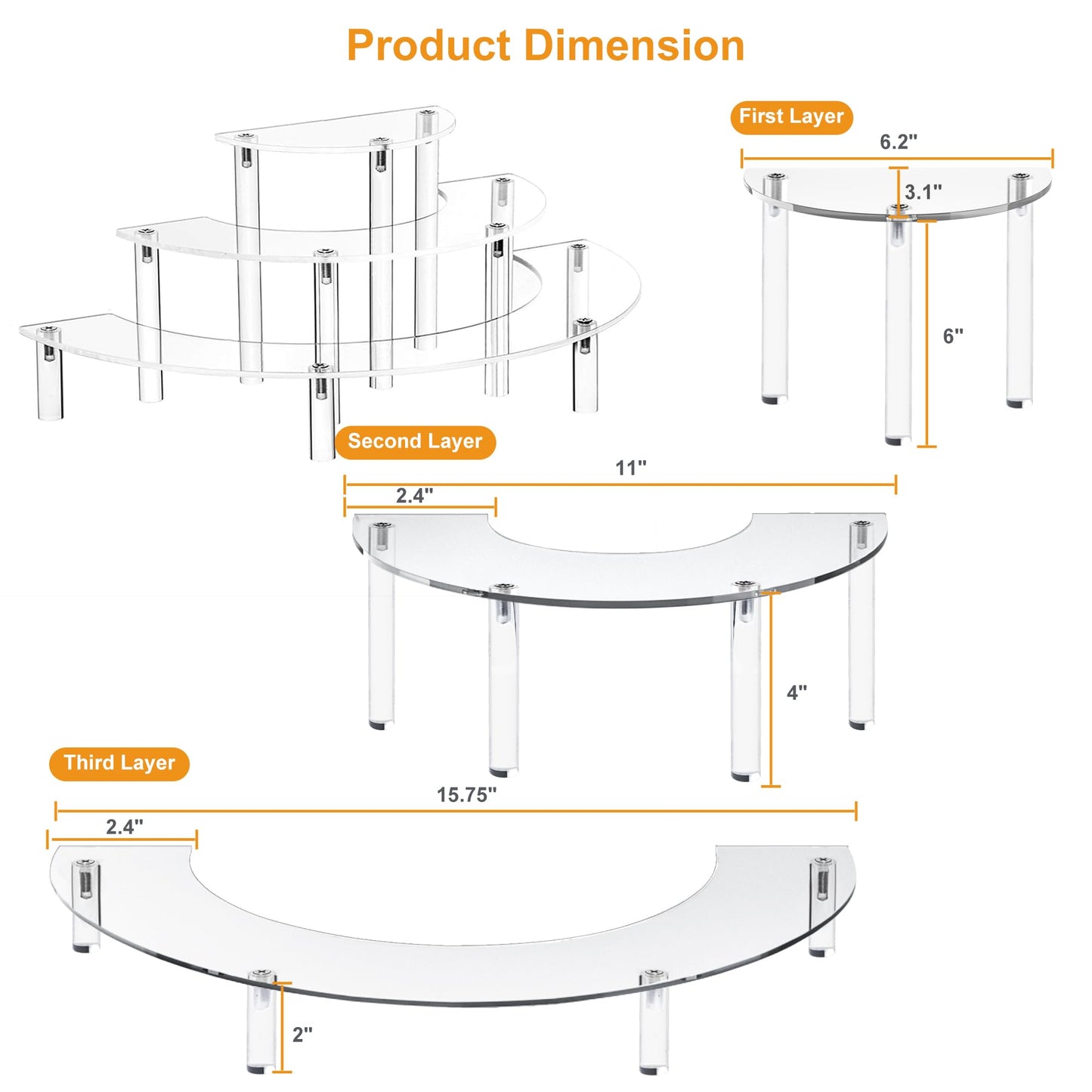 YestBuy Acrylic Risers Display Stand For Pop Figures, 3 Tier Cupcake Stand, Perfume Stand Organizer,2 Pack Half Moon Dessert Stand for Food, Acrylic Display Stand for Collections.
