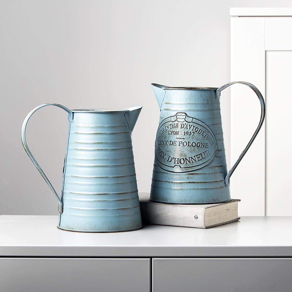 YHOMBES Shabby Chic Large Metal Jug Flower Pitcher Vase Primitive Jug Vase for Home Decoration