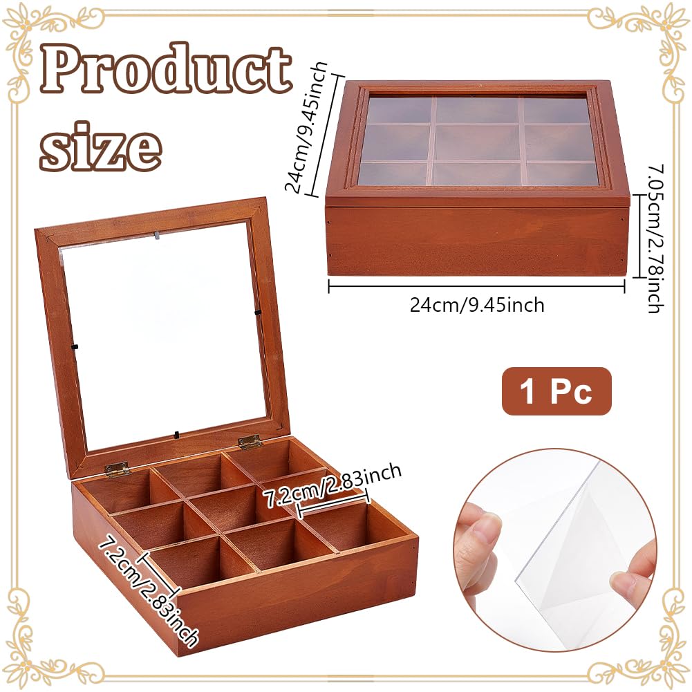 UNICRAFTALE 9-Grid Wooden Rock Display Box Wood Specimen Case 72mm Compartment Brown Crystal Storage Stone Collection Holder for Minerals Trinkets Jewelry Organizer 9.45x9.45x2.78 Inch