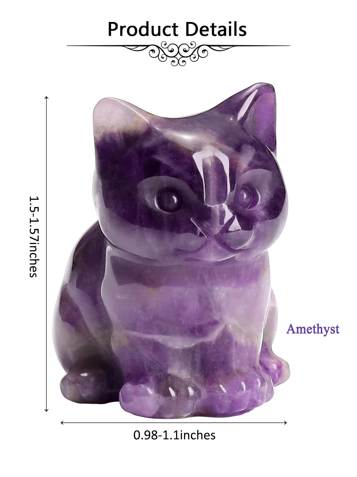 Jovivi 1.5" Amethyst Cystal Cat Statue Natural Stone Carved Cute Pocket Sitting Cat Figurines Sculpture Home Desk Christmas Decorations Gifts