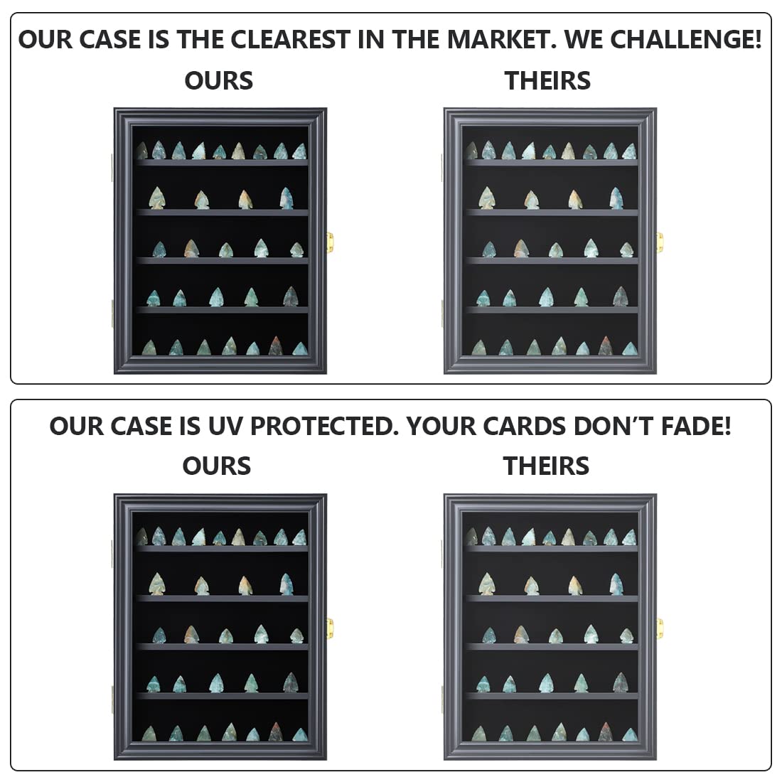 KCRasan Arrowhead Display Case Native American Arrowhead Shadow Box Wall Mount Arrowhead Collection Display Cabinet for Agate Opal Crystal Stone Arrowheads Spear Points Black Small
