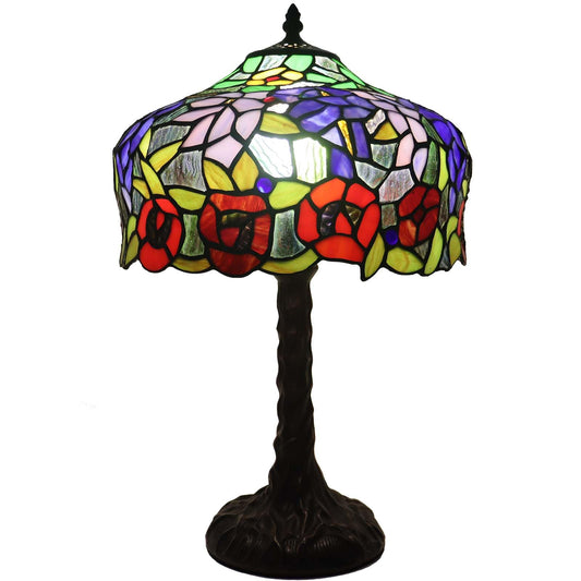 Bieye L10995 Wisteria Flower Tiffany Style Stained Glass Table Lamp with Tree Trunk Base for Home Decoration (Multi-Colored, 12-inch Wide)