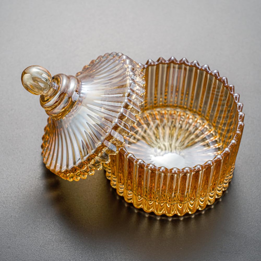 ZUOLUO Amber Crystal Glass Jewelry Box, Jewelry Jar with Lid, Jewelry Dish Jewelry Tray Ring Holder, Jewelry Organizer Holder for Rings Bracelets Necklaces Pendants, Storage Jar for Tabletop (D)