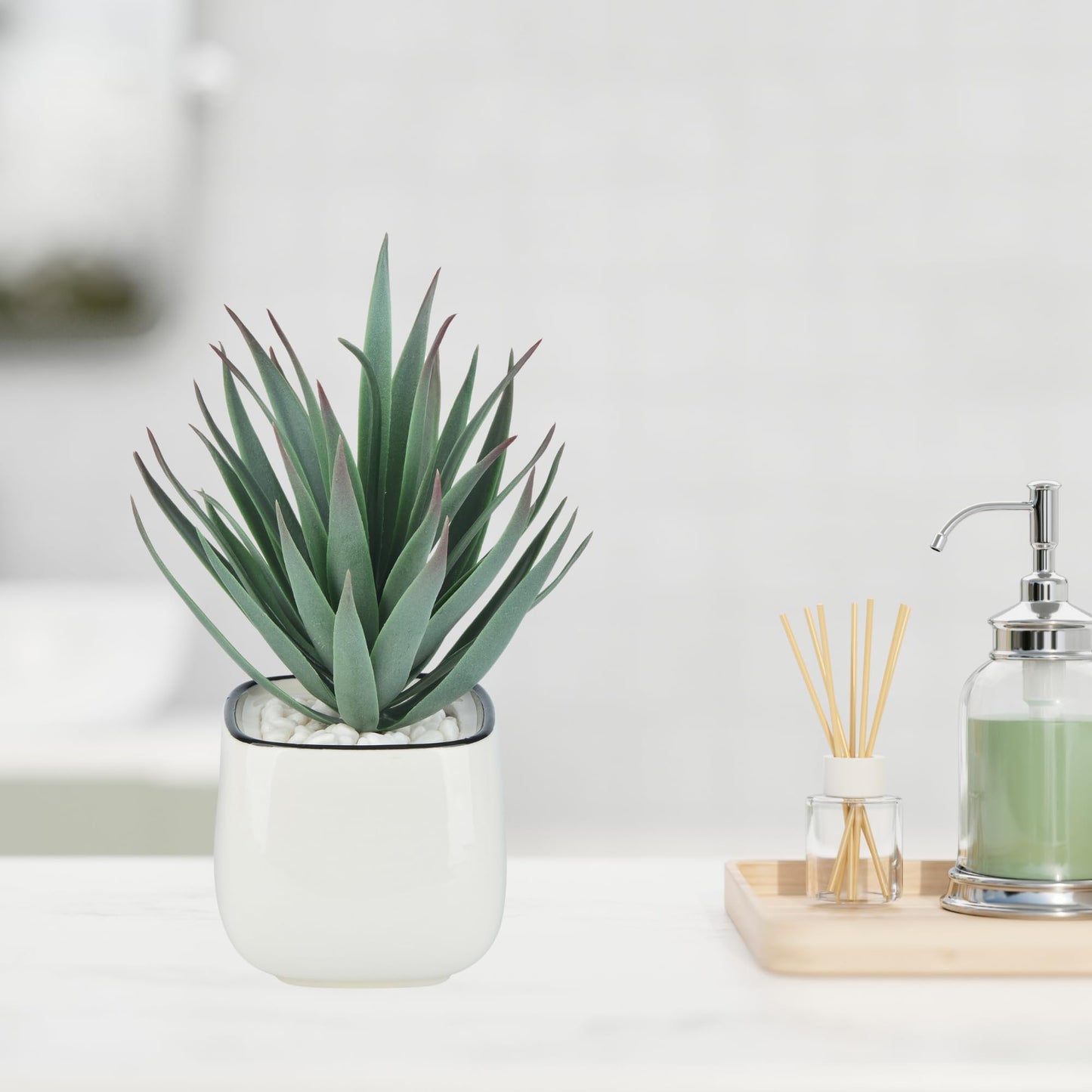 TOPSV Artificial Succulents in Pots - Small Fake Plants Mini Succulent Agave Faux Plants Indoor for Boho Bathroom Decor, Bedroom, and Coffee Table Office Farmhouse Decoration