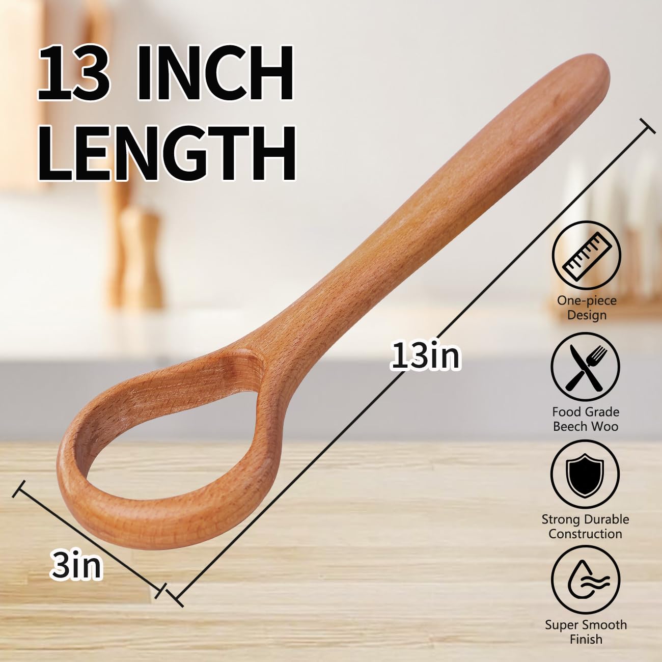 AAEJE 13-Inch Danish Dough Whisk - Wooden for Sourdough Bread Baking Supplies - Traditional Dutch Whisk for Pizza, Pastry, Cake Batter