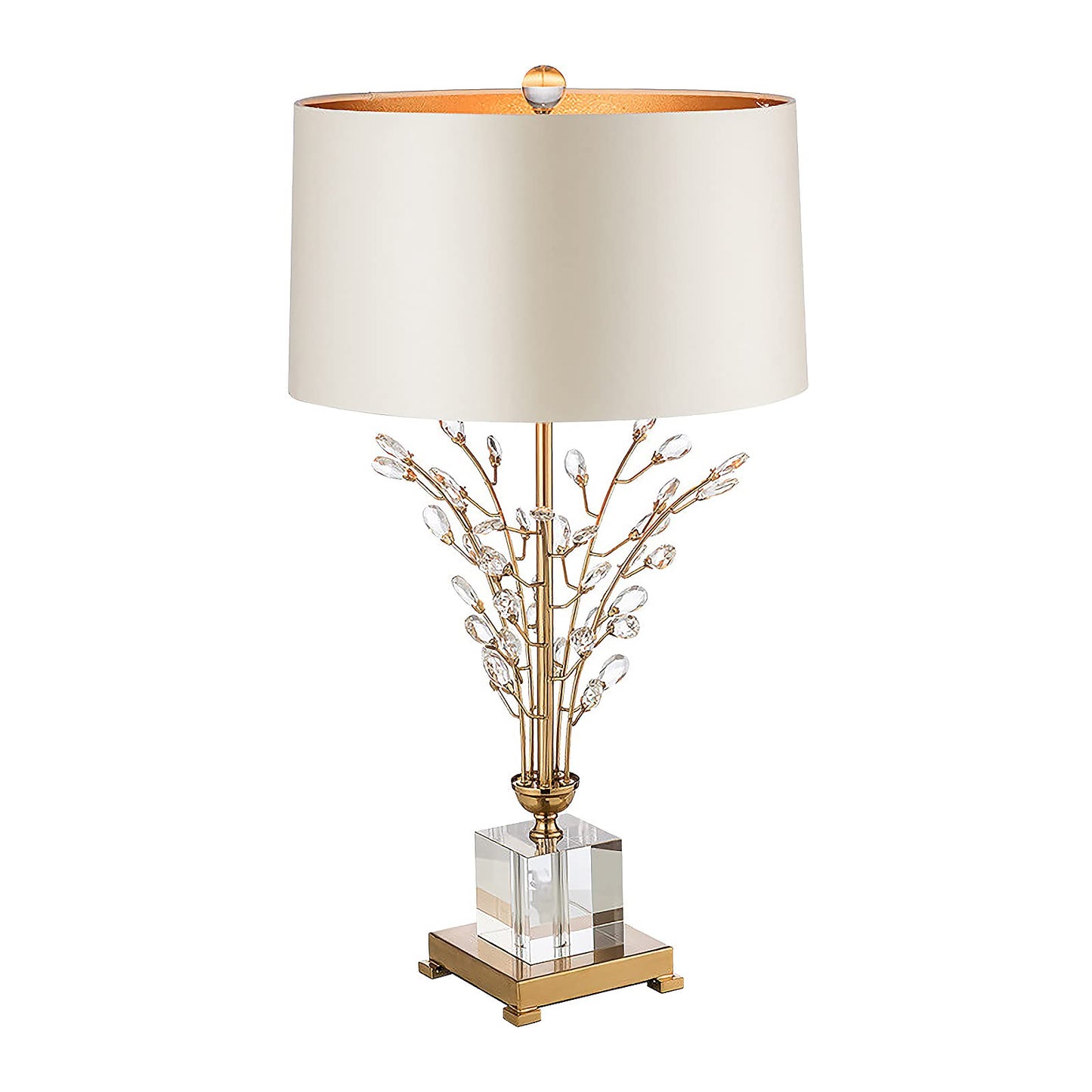 Glass Table Lamp Modern Bedside Lamp Decorative with Metal Base White Linen Fabric Lampshade Modern Bedside Lamp for Bedroom Living Room Elegant Nightstand Lamp Crystal Decoration for Office Desk