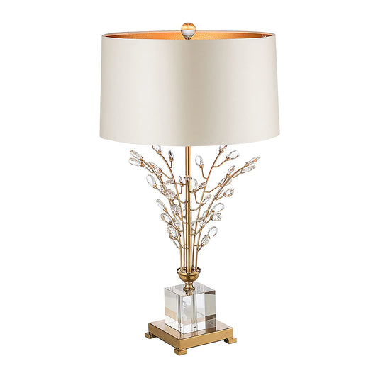 Glass Table Lamp Modern Bedside Lamp Decorative with Metal Base White Linen Fabric Lampshade Modern Bedside Lamp for Bedroom Living Room Elegant Nightstand Lamp Crystal Decoration for Office Desk