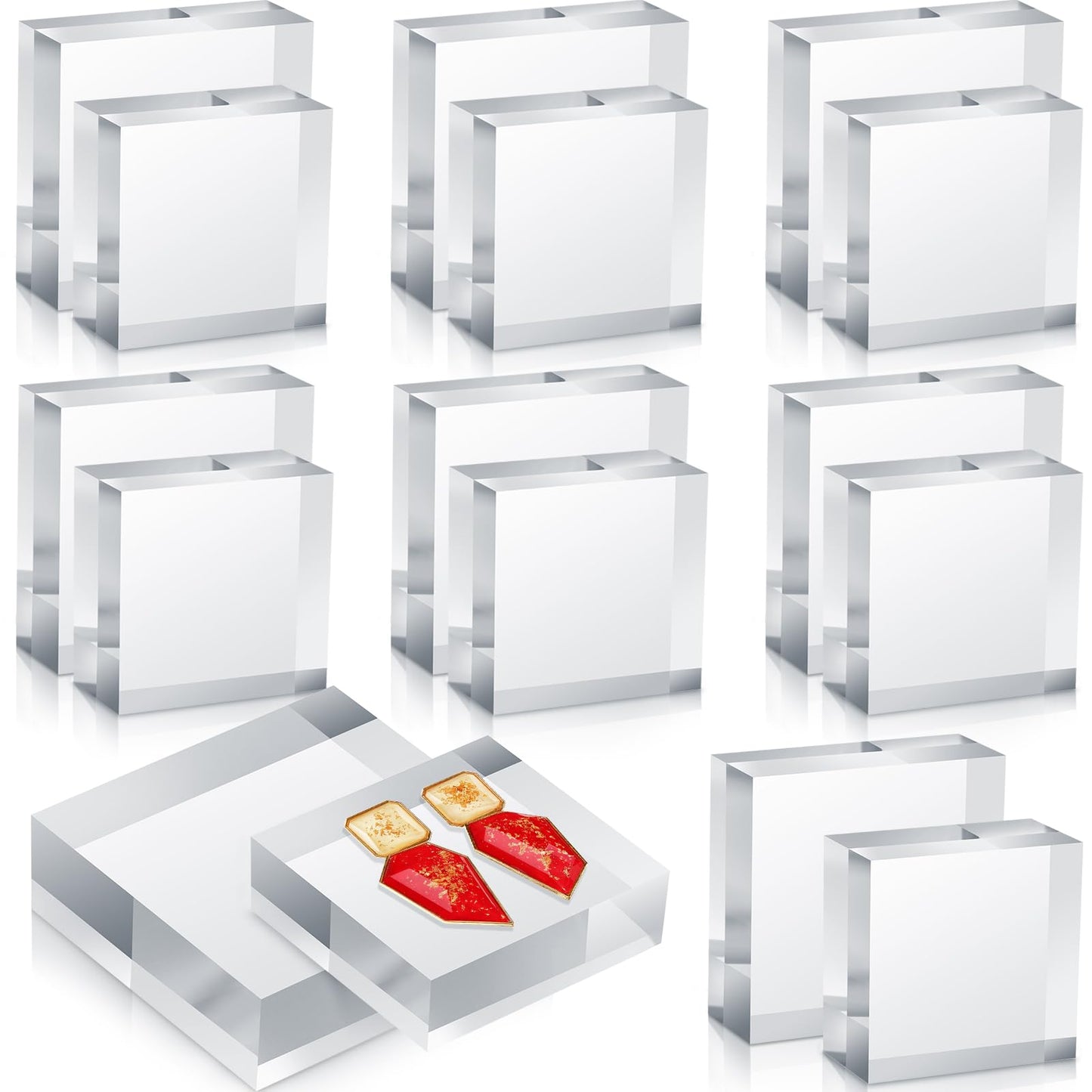 Remerry 16 Pcs Clear Acrylic Blocks Square Display Block Clear Polished Cube Acrylic Jewelry Display Stand Ring Showcase Holder Base(2 x 2 x 1 Inch, 3 x 3 x 1 Inch)