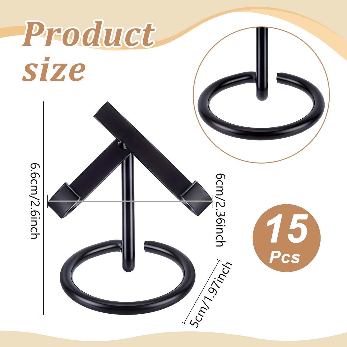 INTERWARM 15Pcs Metal Crystal Heart Stone Stand Holder, Display Easel Black Iron Display Holder for Crystals Stones Rocks Fossil Jewelry Ball Gemstone Collections Display, 1.97x2.36x2.60inch