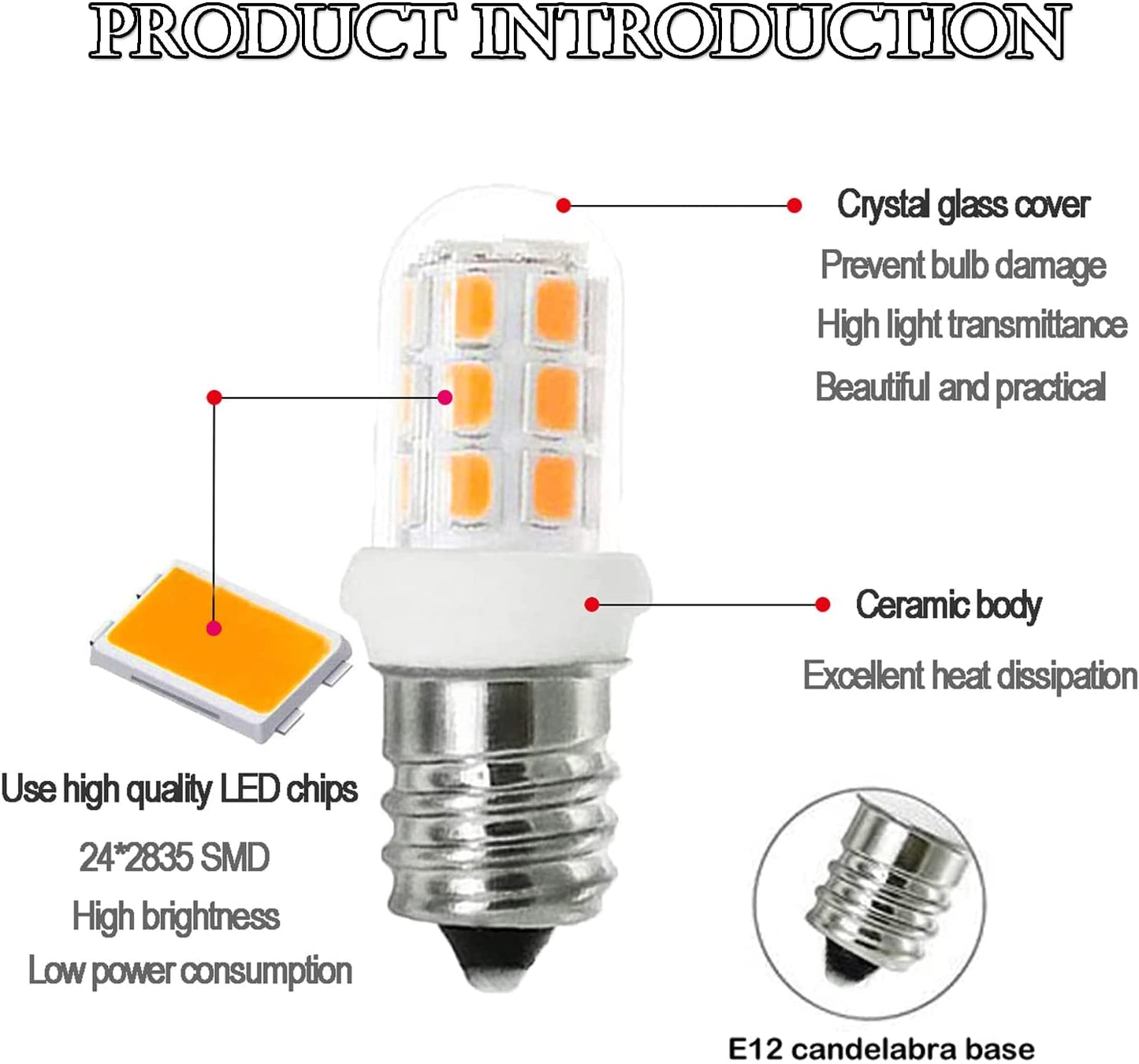 ZSSXOLED C7 E12 LED Bulbs Salt Lamp Light Bulb Replacement for 15W Himalayan Salt Lamps, Night Light Bulbs, Chandeliers, C7 LED Bulbs, 3000K 5 Pack