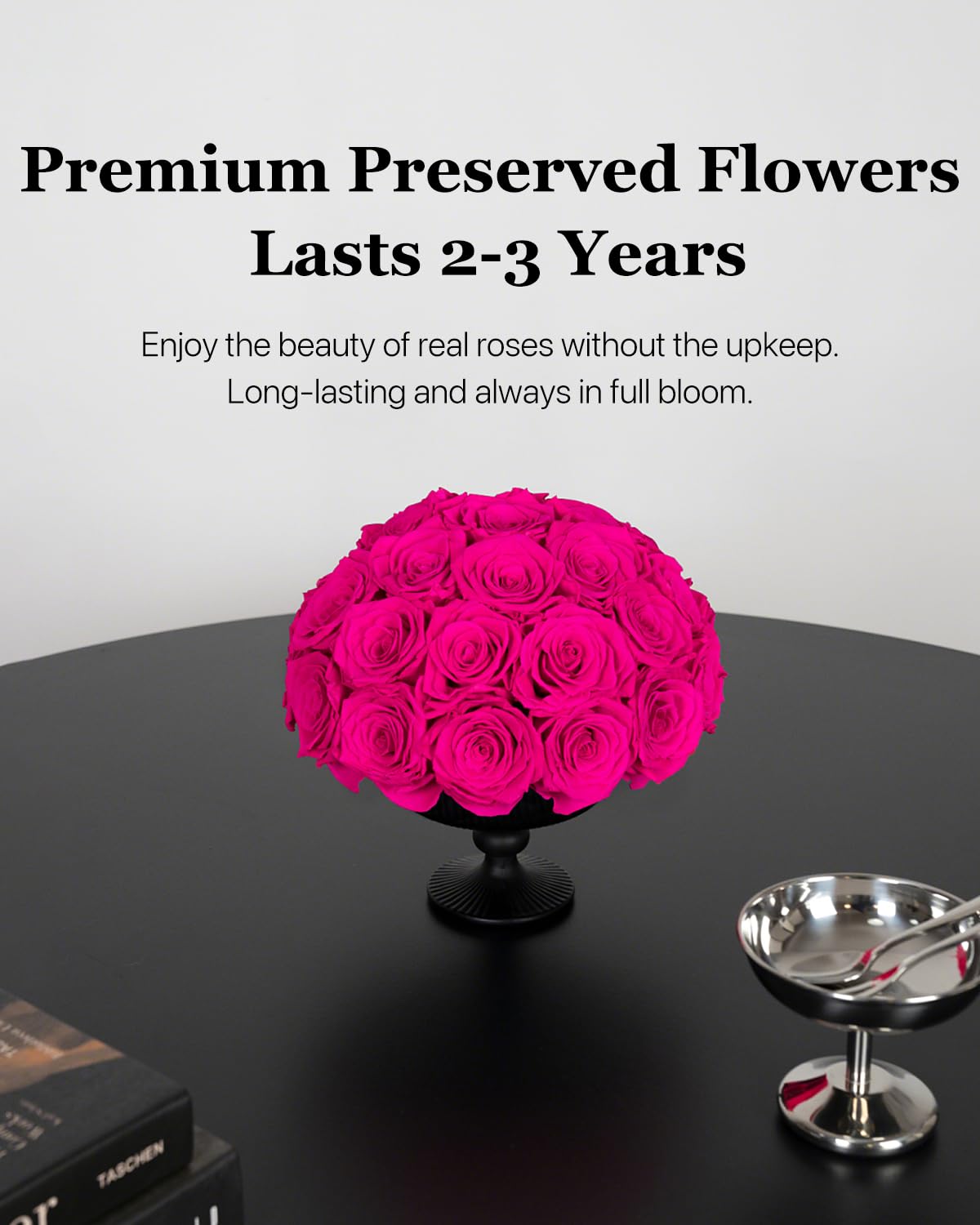 JoyFlower Preserved Flowers Vase Ceramic Decor, Eternal Flower Vases for Table Centerpieces, Fuchsia Preserved Roses with Vase Decorations for Party Home Wedding Living Room Bedroom House Office