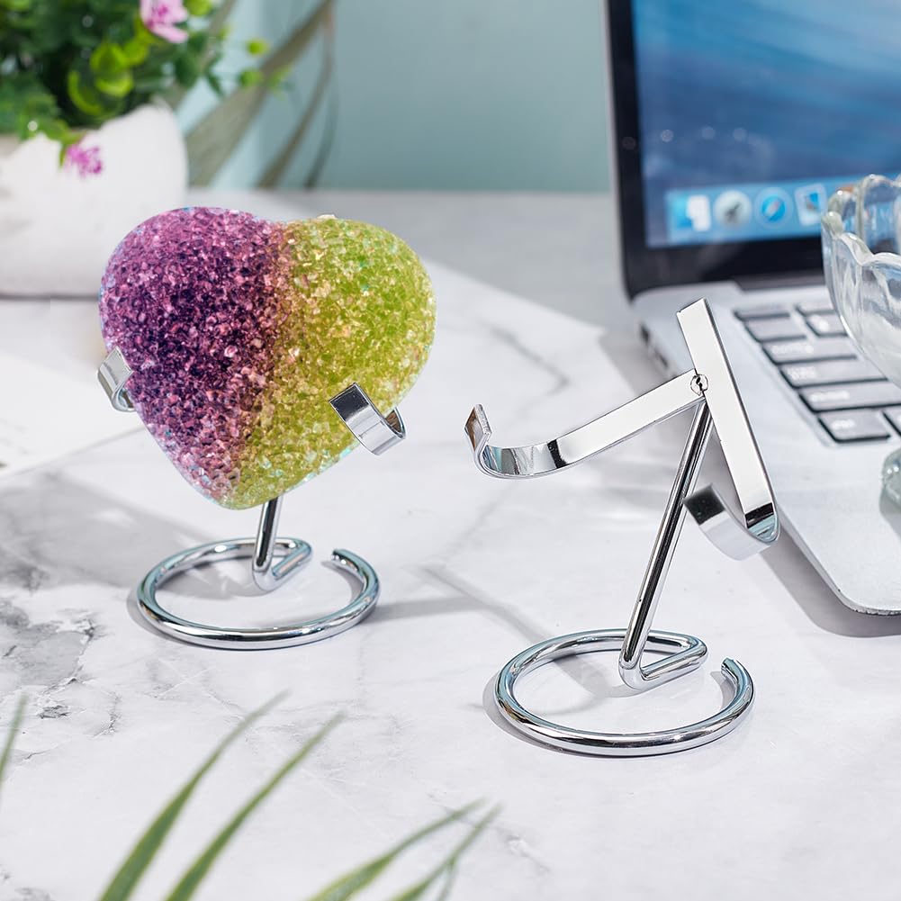 NBEADS 6 Pcs Metal Crystal Ball Holder, Platinum Iron Crystal Ball Ornament Rack Holder Easel Stands for Rocks Decorative Display, 2.4x3.1x3.5inch