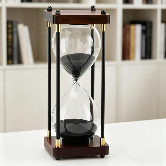 Hourglass Timer 60 Minutes, Vintage Wooden Glass Timer for Home, Office Desk and Wedding Decoration, Black