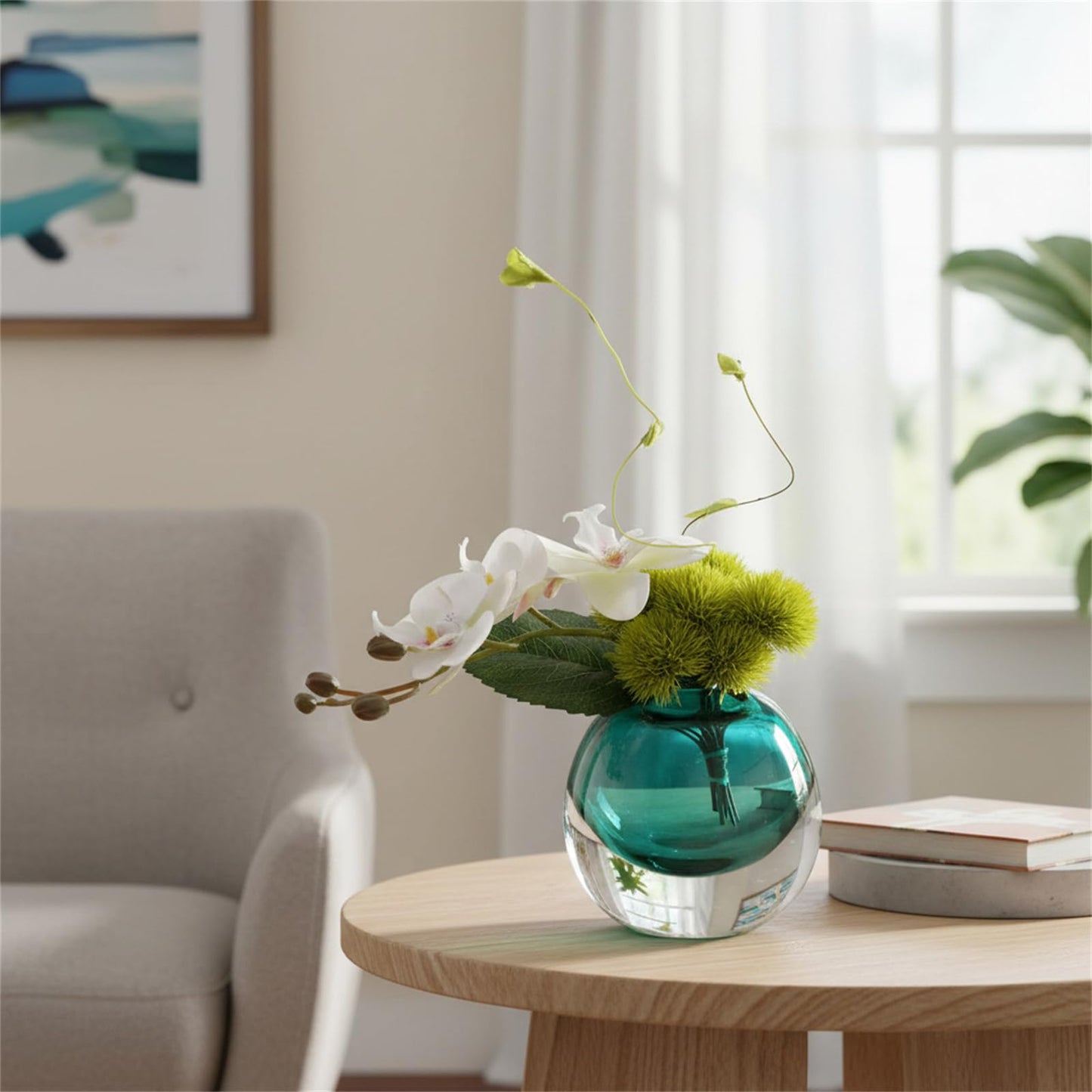 Modern Glass Vase | Tall Crystal Vase for Centerpieces | Light Blue Hydroponic Glass Vase | Unique Floral Decor | Handblown Decorative Vase for Flowers Amber