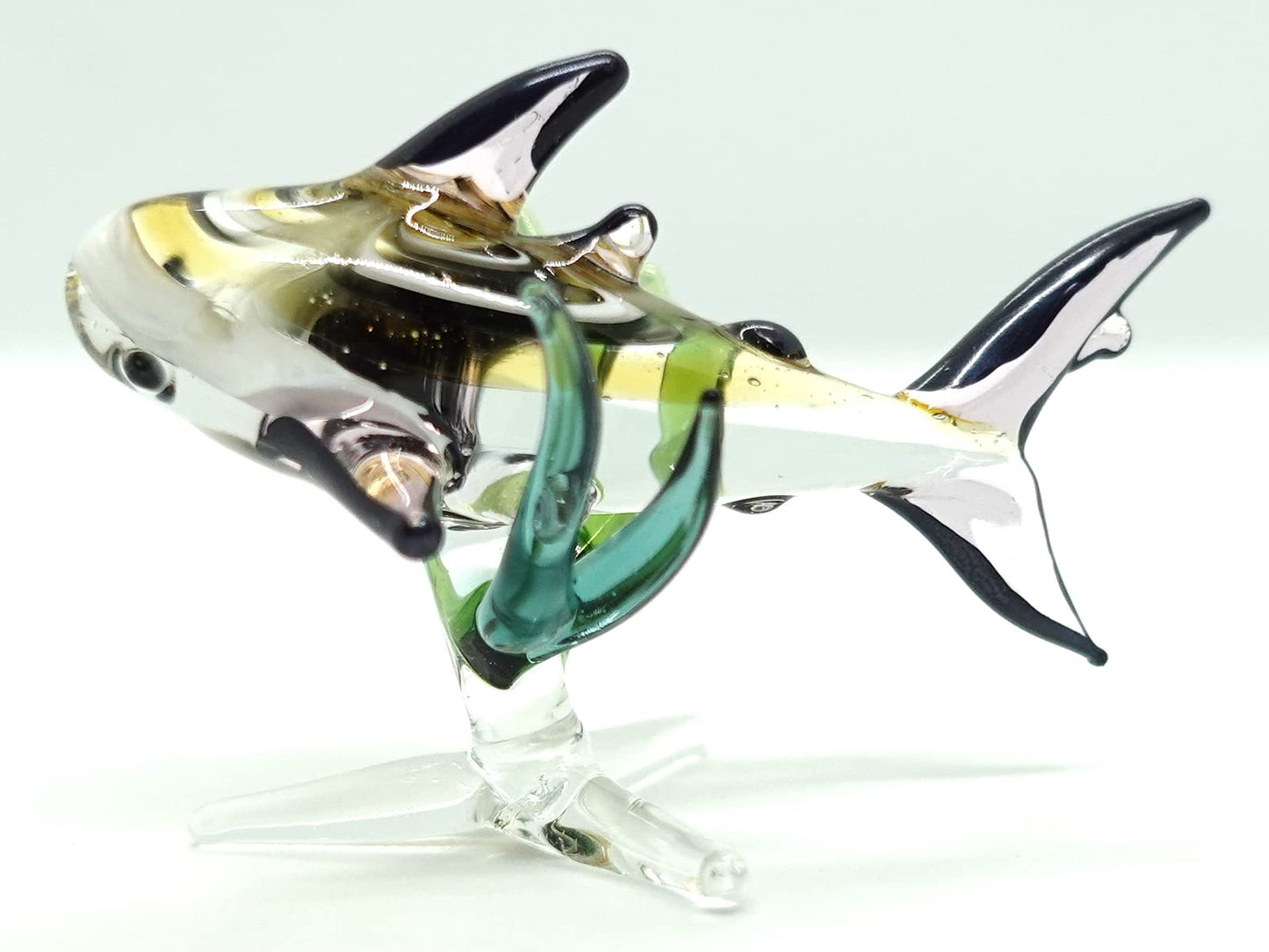 Sansukjai Sea Animal W/Seaweed Miniature Figurines Animals Hand Blown Glass Art Collectible Gift Decorate (Whale Shark W/Seaweed)