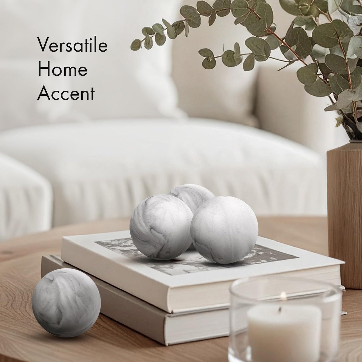 Creative Scents Black & White Small Set of 8 Marble Look Decorative Balls for Bowls – Decorative Orbs Spheres for Coffee Table Centerpiece, Dining Table, Living Room - Modern Bowl Fillers for Home