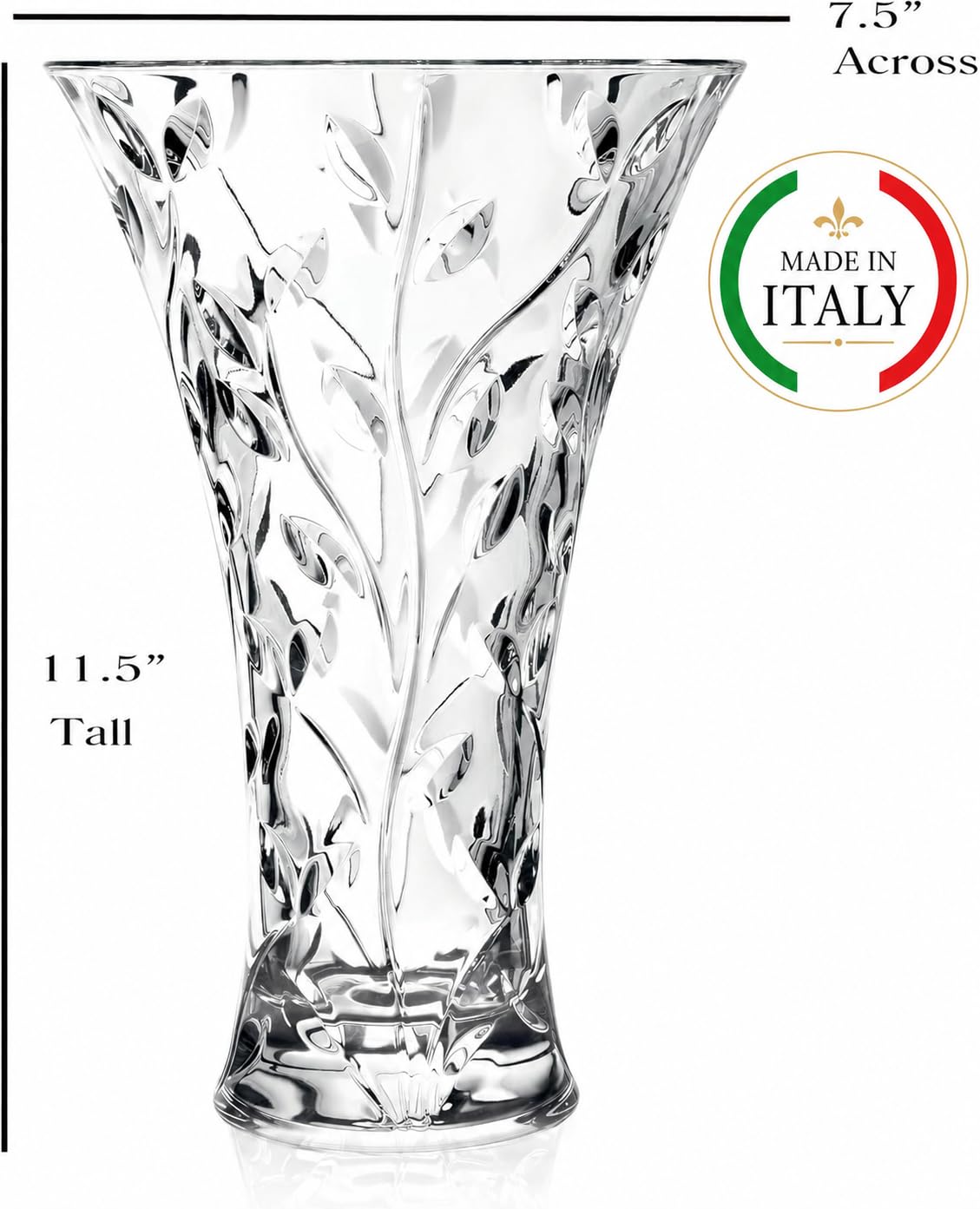 Lorren Home Trends Crystal Laurus Vase 11"-Made In Italy